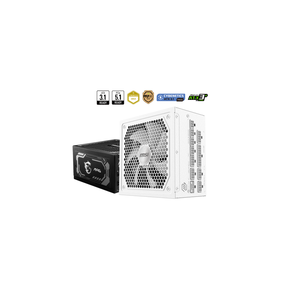 39134-FUENTE ALIMENTACION MSI MAG A1000GL PCIE5 WHITE,PSU,1000W,80 PLUS GOLD,MODULAR,135MM,ACTIVE PFC,PCI-E 5.0 (16 PIN)