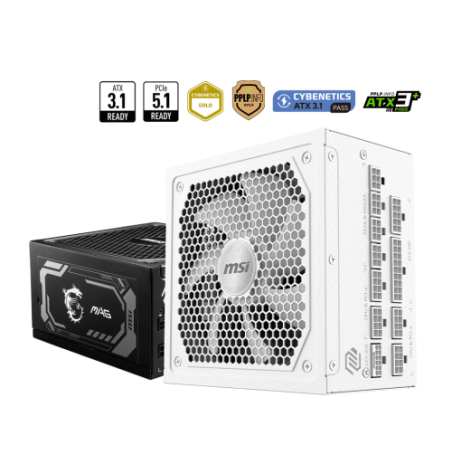 39134-FUENTE ALIMENTACION MSI MAG A1000GL PCIE5 WHITE,PSU,1000W,80 PLUS GOLD,MODULAR,135MM,ACTIVE PFC,PCI-E 5.0 (16 PIN)