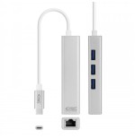 39317-Nanocable Conversor USB-C a Ethernet Gigabit + 3xUSB 3.0, Plata, 15 cm