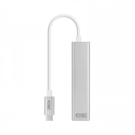 39318-Nanocable Conversor USB-C a Ethernet Gigabit + 3xUSB 3.0, Plata, 15 cm