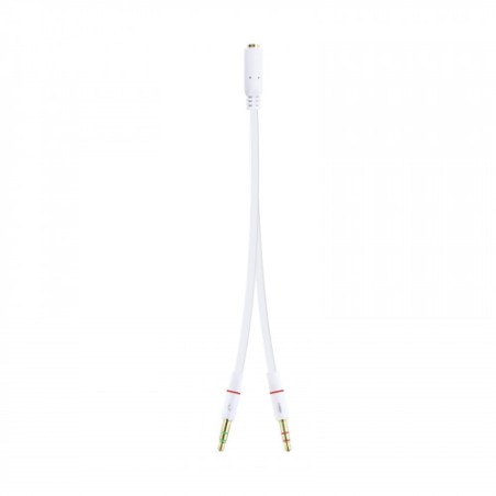 39320-Nanocable Cable Adaptador Audio Jack 3.5/H de 4 Pines a 2 Jack 3.5/M de 3 Pines, Blanco, 20 Cm