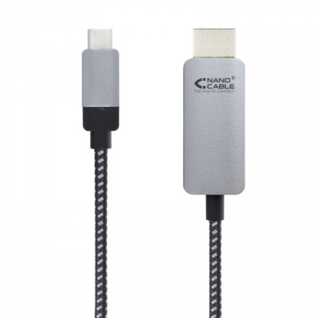 39326-Nanocable 10.15.5103 adaptador de cable de video 3 m USB Tipo C HDMI Aluminio, Negro