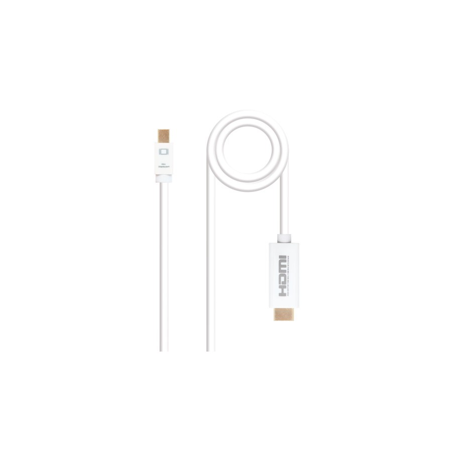39445-Nanocable Cable conversor Mini DP a HDMI, Mini DP/M - HDMI/M, Blanco, 2.0 M