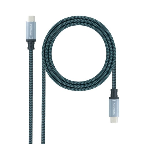 39484-Nanocable Cable USB 3.1 Gen2 10Gbps 5A, 4K/60Hz, USB-C/M-USB-C/M, Gris/Negro, 0.5 m