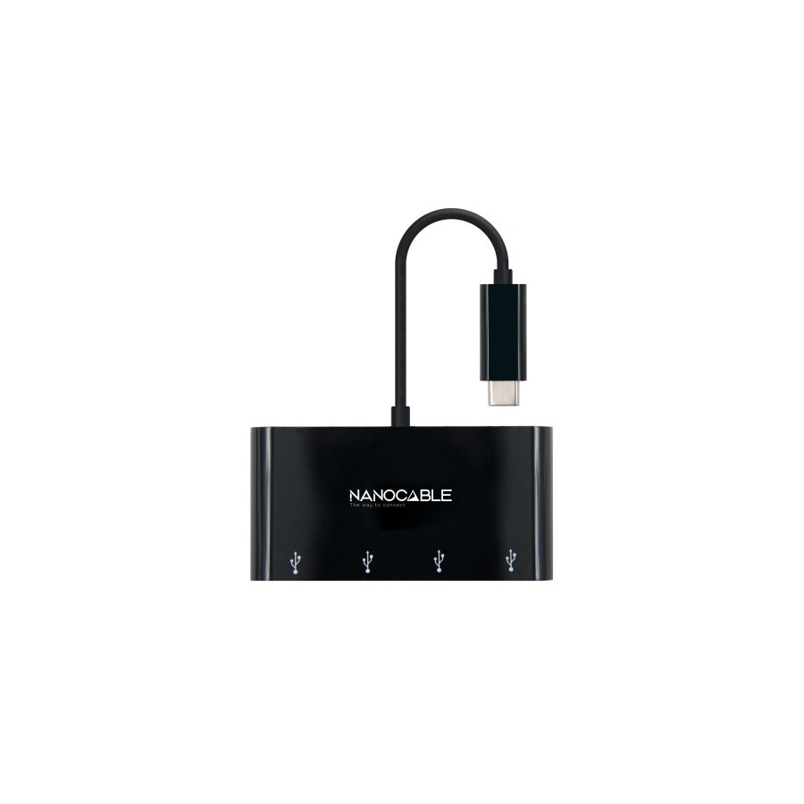 39515-Nanocable Adaptador USB-C a 4xUSB 3.0. USB-C/M-USB 3.0/H, Negro, 10 cm