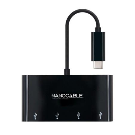 39515-Nanocable Adaptador USB-C a 4xUSB 3.0. USB-C/M-USB 3.0/H, Negro, 10 cm