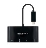39515-Nanocable Adaptador USB-C a 4xUSB 3.0. USB-C/M-USB 3.0/H, Negro, 10 cm