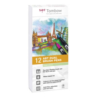 Tombow ABT 12P 2 rotulador Fino Azul Verde Gris Azul claro Verde claro Menta Rosa Purpura Amarillo 12 piezas