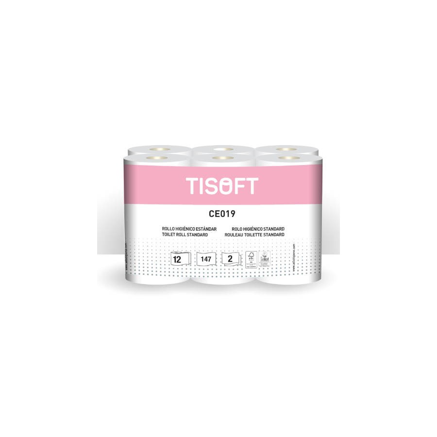 4289-PAQUETE 12 ROLLOS PAPEL HIGIENICO 2C ST TISOFT CE019