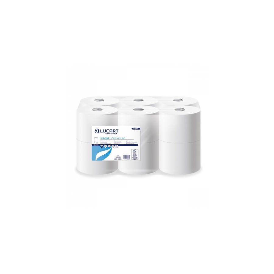 4301-PAQUETE 12 ROLLOS HIGIENICO INDUSTRIAL STRONG L-ONE MINI LUCART CE659