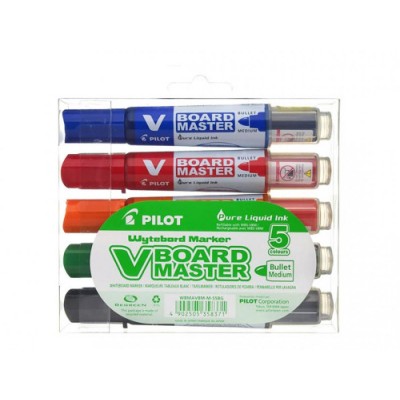 Pilot V Board Master marcador 5 piezas Punta redonda Negro Azul Verde Naranja Rojo