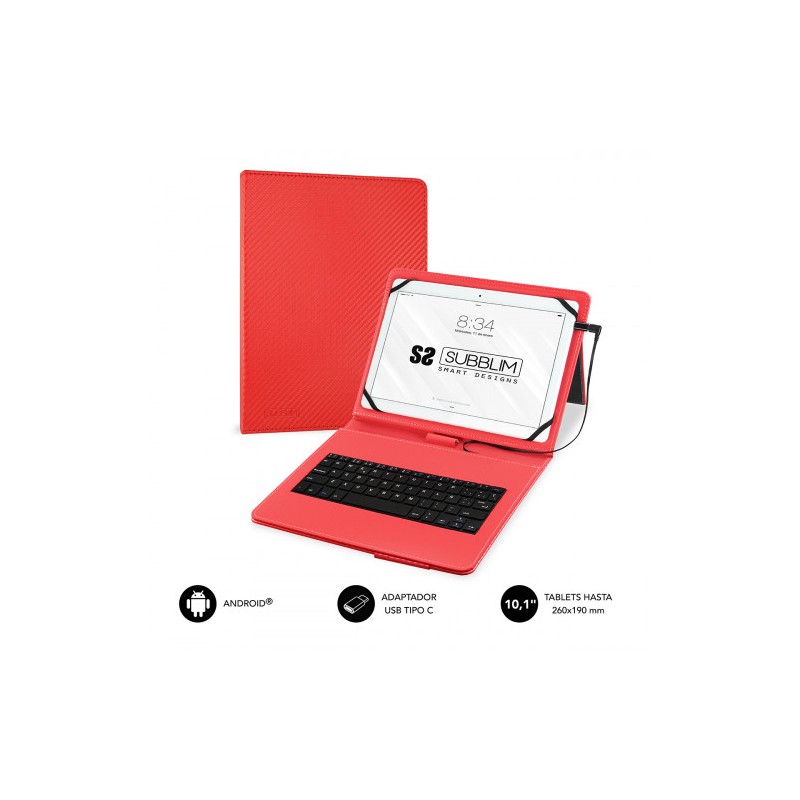 5086-SUBBLIM Funda con Teclado Micro USB - USB C KEYTAB PRO USB 10,1" Red 5086-SUBBLIM Funda con Teclado Micro USB - USB C KEYTAB PRO USB 10,1" Red