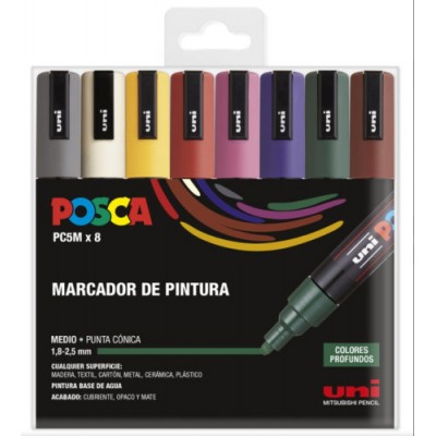 ESTUCHE 8 UDS PC 5M OSCUROS POSCA UNIBALL 182634809