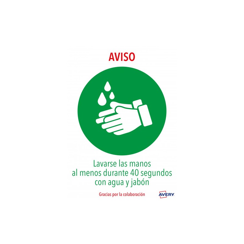5617-SENALES ADHESIVOS PREIMPRESO  "LAVARSE LAS MANOS" SOBRE DE 2 HOJAS EN A4 AVERY AV_KITCOVID1_ES