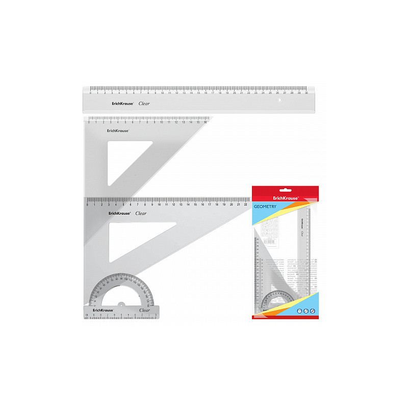 7021-SET DE GEOMETRIA GRANDE (REGLA 30 CM, ESCUADRA 16 CM/45o, ESCUADRA 22 CM/60o, TRANSPORTADOR 180o/10CM) ERICH KRAUSE 7021-SET DE GEOMETRIA GRANDE (REGLA 30 CM, ESCUADRA 16 CM/45o, ESCUADRA 22 CM/60o, TRANSPORTADOR 180o/10CM) ERICH KRAUSE