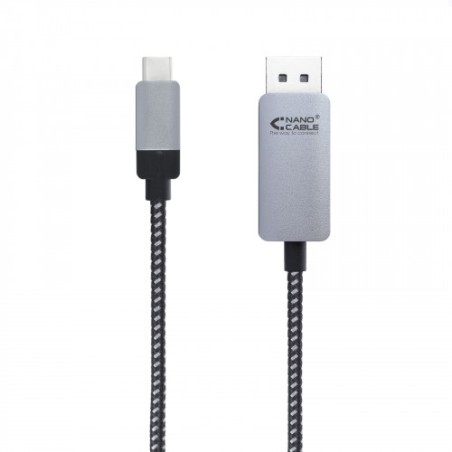 7100-Nanocable 10.15.5002 adaptador de cable de video 1,8 m USB Tipo C DisplayPort Aluminio, Negro