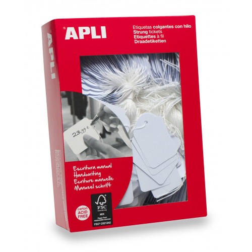 7298-CAJA 500 ETIQUETAS COLGANTES BLANCAS 28 X 43 MM APLI 391