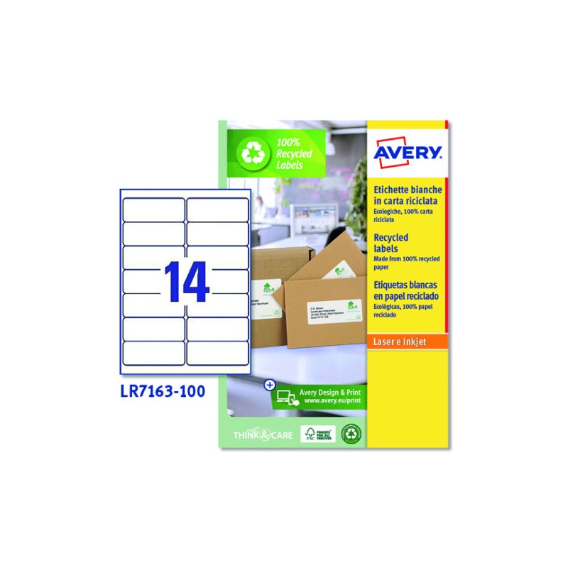 7305-CAJA 100 ETIQUETAS BLANCAS RECICLADAS - QUICKPEEL - IMPRESORAS LASER 99,1X38,1MM - 14 ETIQUETAS POR HOJA AVERY LR71 7305-CAJA 100 ETIQUETAS BLANCAS RECICLADAS - QUICKPEEL - IMPRESORAS LASER 99,1X38,1MM - 14 ETIQUETAS POR HOJA AVERY LR71