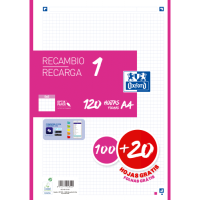 RECAMBIO COLOR 1 A4 10020 HOJAS 5X5 FUCSIA 90GRS OXFORD 400174181