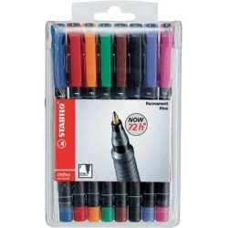 802-ESTUCHE 8 MARCADORES PERMANENTE P.MEDIA SURTIDO OHPEN UNIVERSAL 1MM. STABILO 843/8