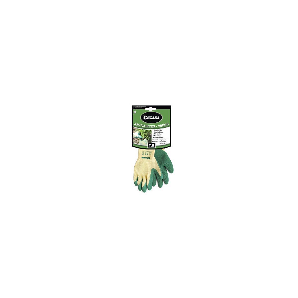 GUANTES DE TRABAJO ANTICORTES VIKING ALGODoN LATEX VERDE T8 MEDIANA M CEGASA 100540