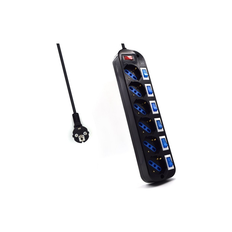 8326-Ewent EW3851 limitador de tension Negro 6 salidas AC 220 V 1,5 m