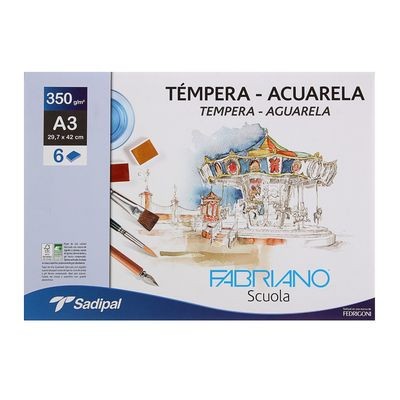 PACK 10 SOBRES DE 6 HOJAS PAPEL TEMPERAACUARELA 350 GR A3 297 X 42 CM BLANCO FABRIANO F74233261