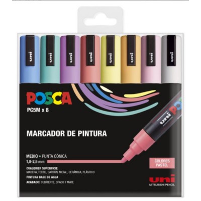 ESTUCHE 8 UDS PC 5M PASTEL POSCA UNIBALL 182634810