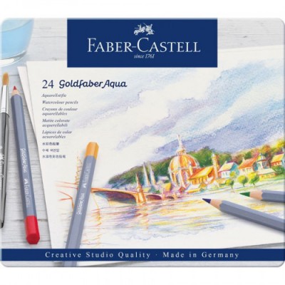 ESTUCHE DE METAL CON 24 LaPICES DE COLORES ACUARELABLES GOLDFABER FABER CASTELL 114624