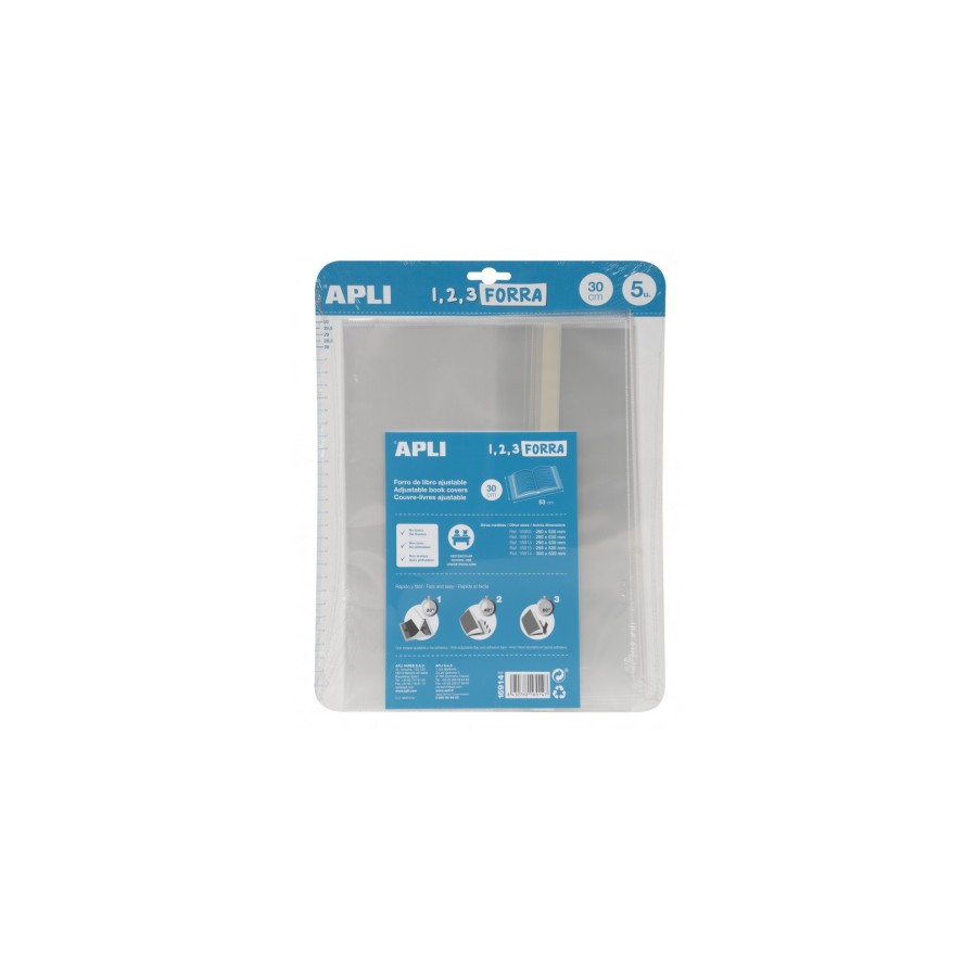 9003-BLISTER 5 UDS. FORRO DE LIBROS CON SOLAPA AJUSTABLE PP 300 MM APLI 16914