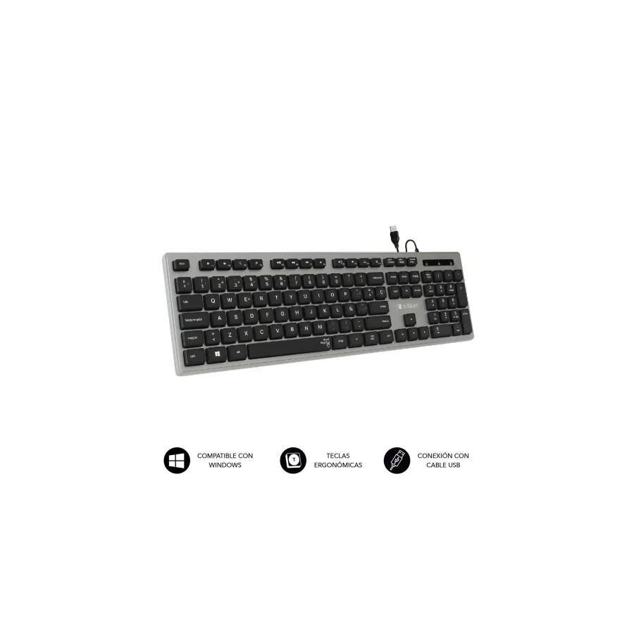 9374-SUBBLIM Teclado Ergonomico con cable USB Plano Silencioso Gris/Negro Ergo 9374-SUBBLIM Teclado Ergonomico con cable USB Plano Silencioso Gris/Negro Ergo