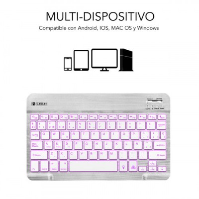 SUBBLIM Teclado Retroiluminado Bluetooth Smart Backlit BT Keyboard Silver