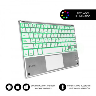 SUBBLIM Teclado Bluetooth Smart Backlit BT Keyboard Touchpad Silver