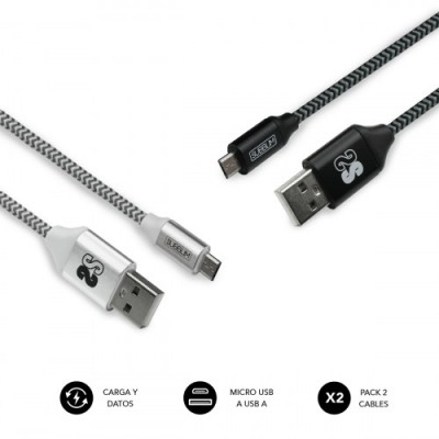 SUBBLIM PACK 2 CABLES USB A MICRO USB 24A 1M BLACK SILVER