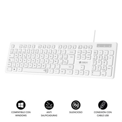 SUBBLIM Teclado Ergonomico Business Slim Silencioso con cable USB Blanco