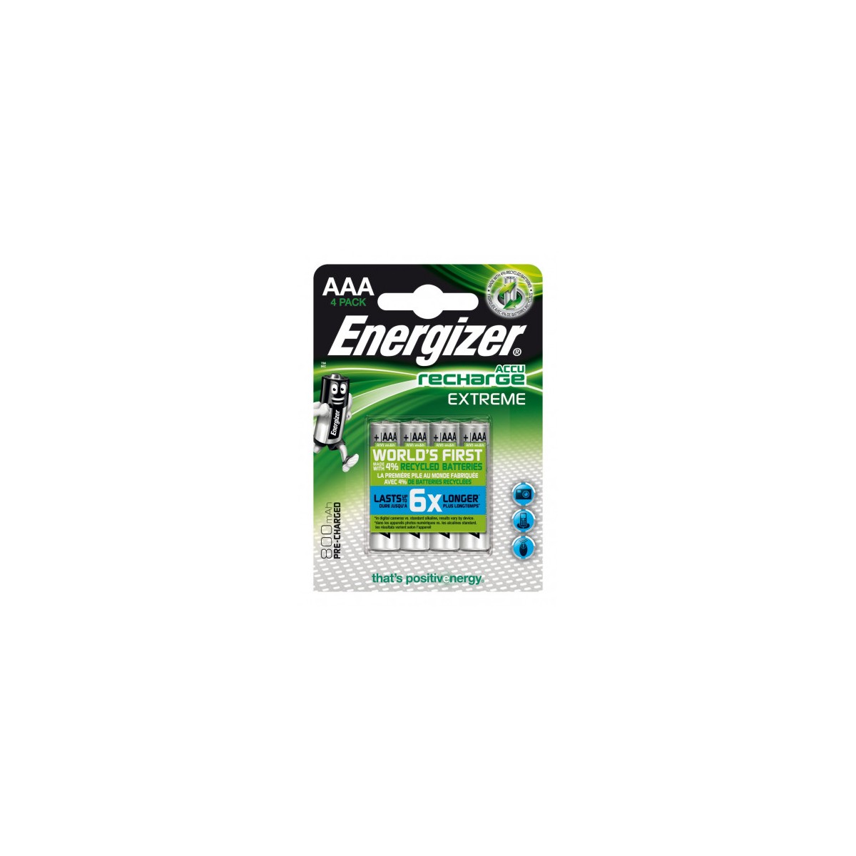 BLISTER 4 PILAS RECARGABLES EXTREME POTENCIA 800 MAH TIPO HR03 ENERGIZER E300624400