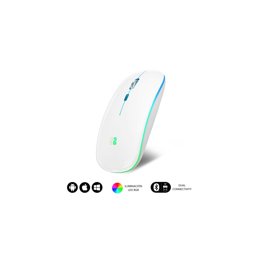 9887-RATON OPTICO INALAMBRICO 2.4G Y BT RGB LED DUAL FLAT MOUSE WHITE 9887-RATON OPTICO INALAMBRICO 2.4G Y BT RGB LED DUAL FLAT MOUSE WHITE